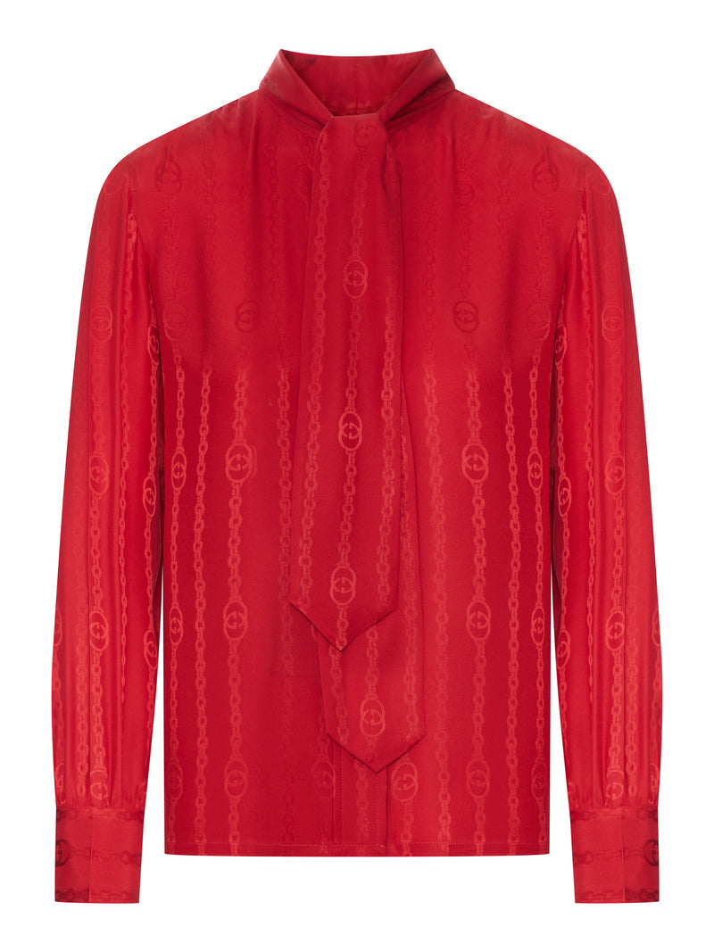 Gucci Women Jacquard Silk Shirt With Gg Cross Chain GUCCI