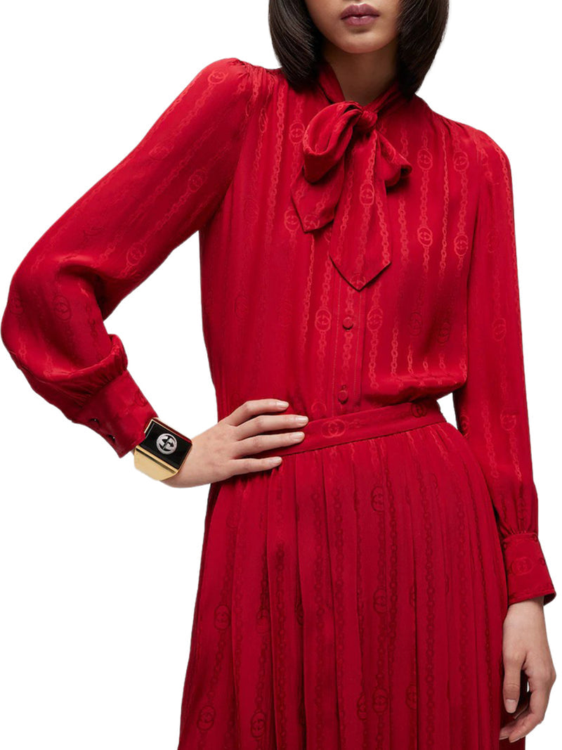 Gucci Women Jacquard Silk Shirt With Gg Cross Chain GUCCI