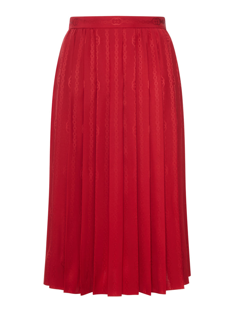 Gucci Women Jacquard Silk Midi Skirt With Gg Cross Chain GUCCI