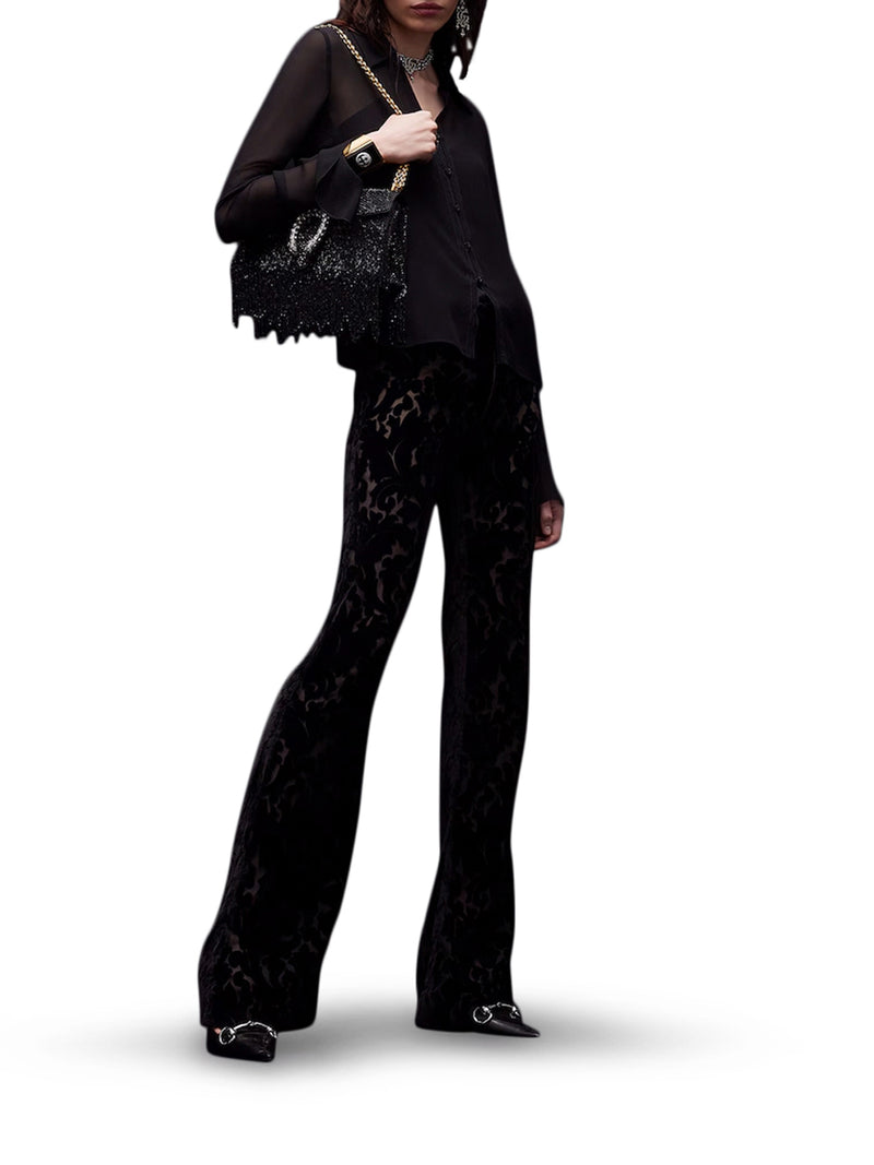 Gucci Women Floral-Print Devoré Velour Trousers GUCCI