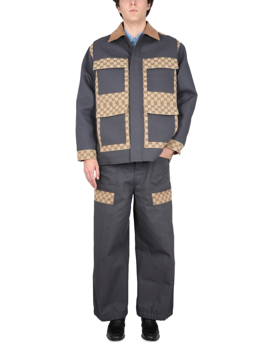 Gucci Men Cotton Fabric Pants With Gg Inserts GUCCI