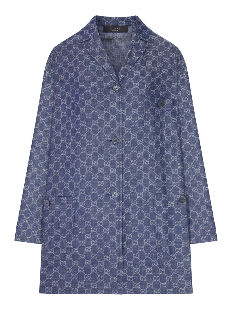 Gucci Women Gg Jacquard Cotton Denim Jacket GUCCI