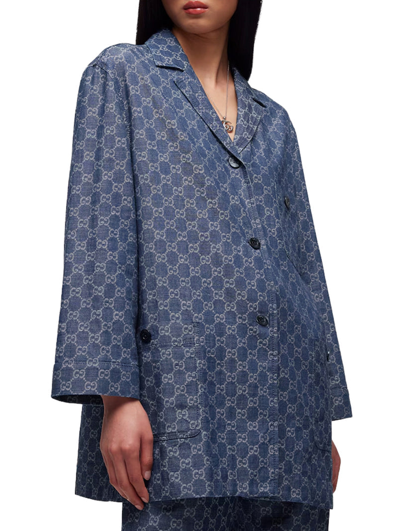 Gucci Women Gg Jacquard Cotton Denim Jacket GUCCI