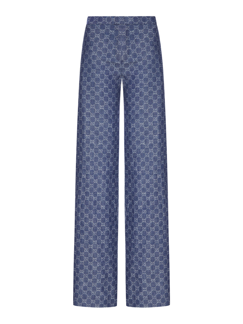 Gucci Women Gg Jacquard Cotton Denim Trousers GUCCI