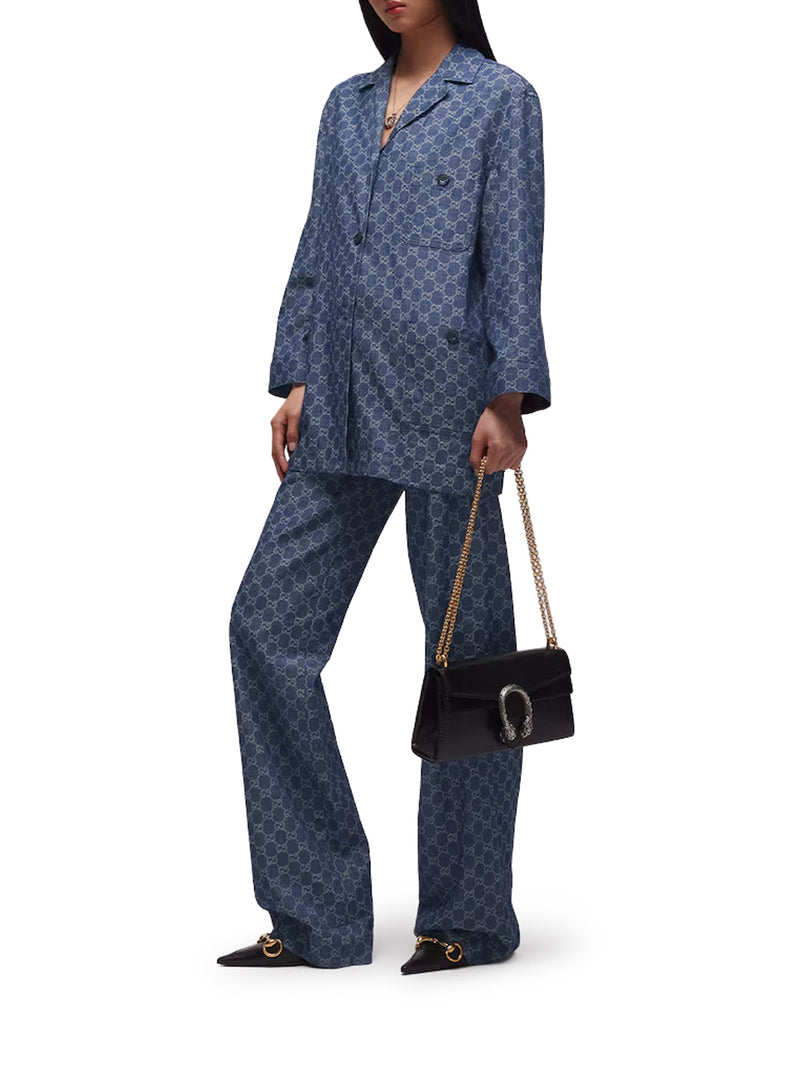 Gucci Women Gg Jacquard Cotton Denim Trousers GUCCI