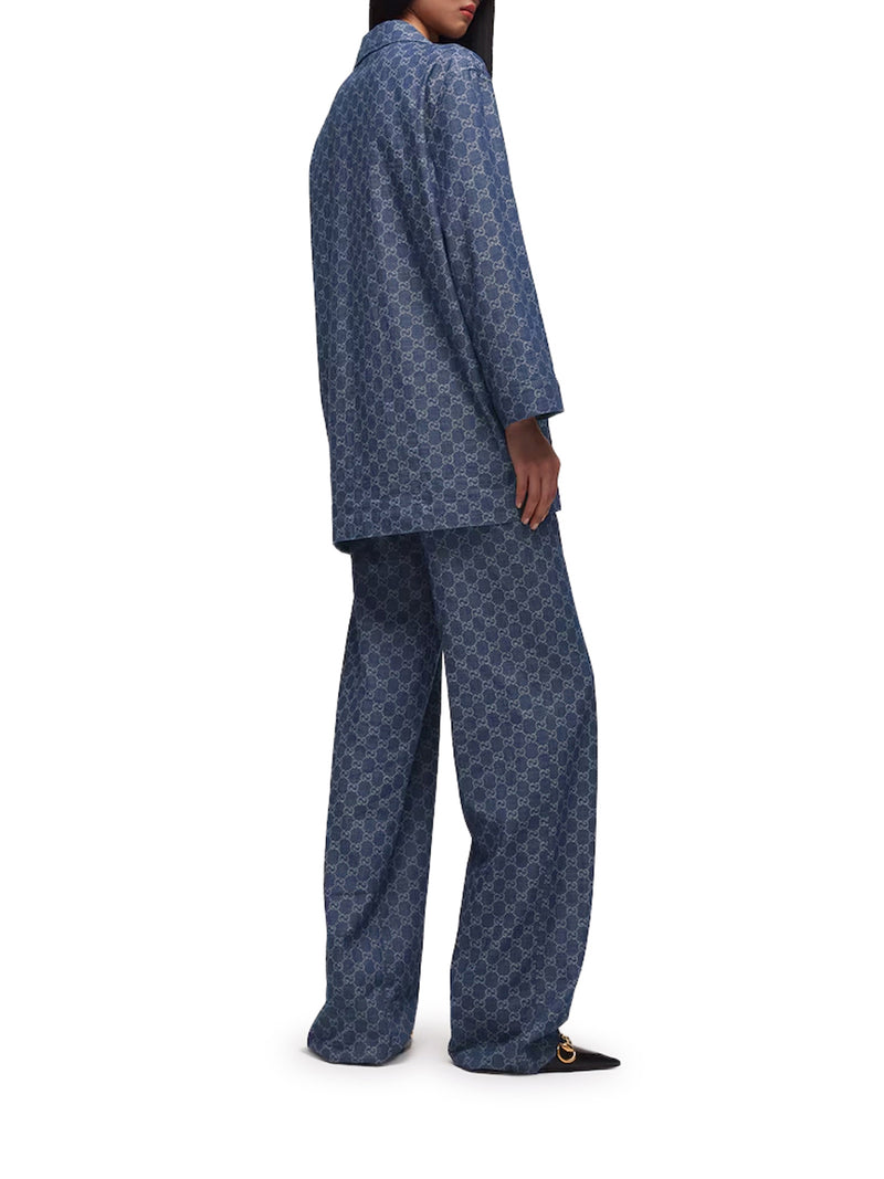 Gucci Women Gg Jacquard Cotton Denim Trousers GUCCI