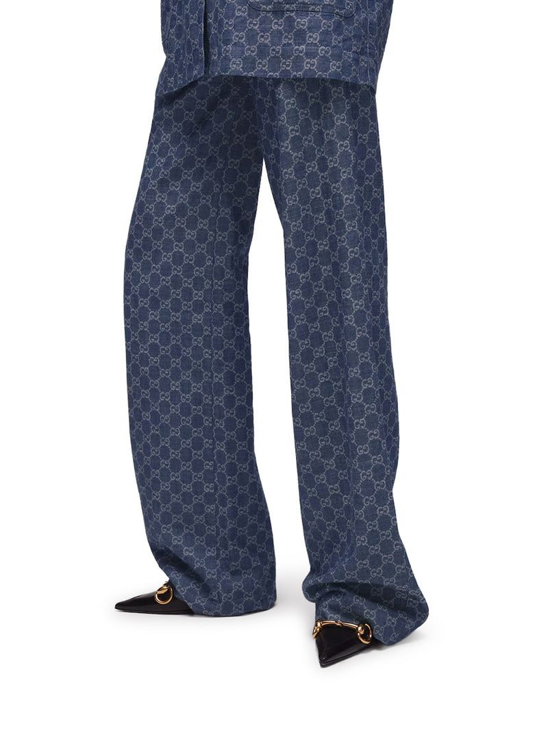 Gucci Women Gg Jacquard Cotton Denim Trousers GUCCI