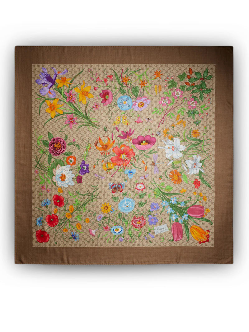 Gucci Women Wool And Silk Shawl With Gg Print GUCCI