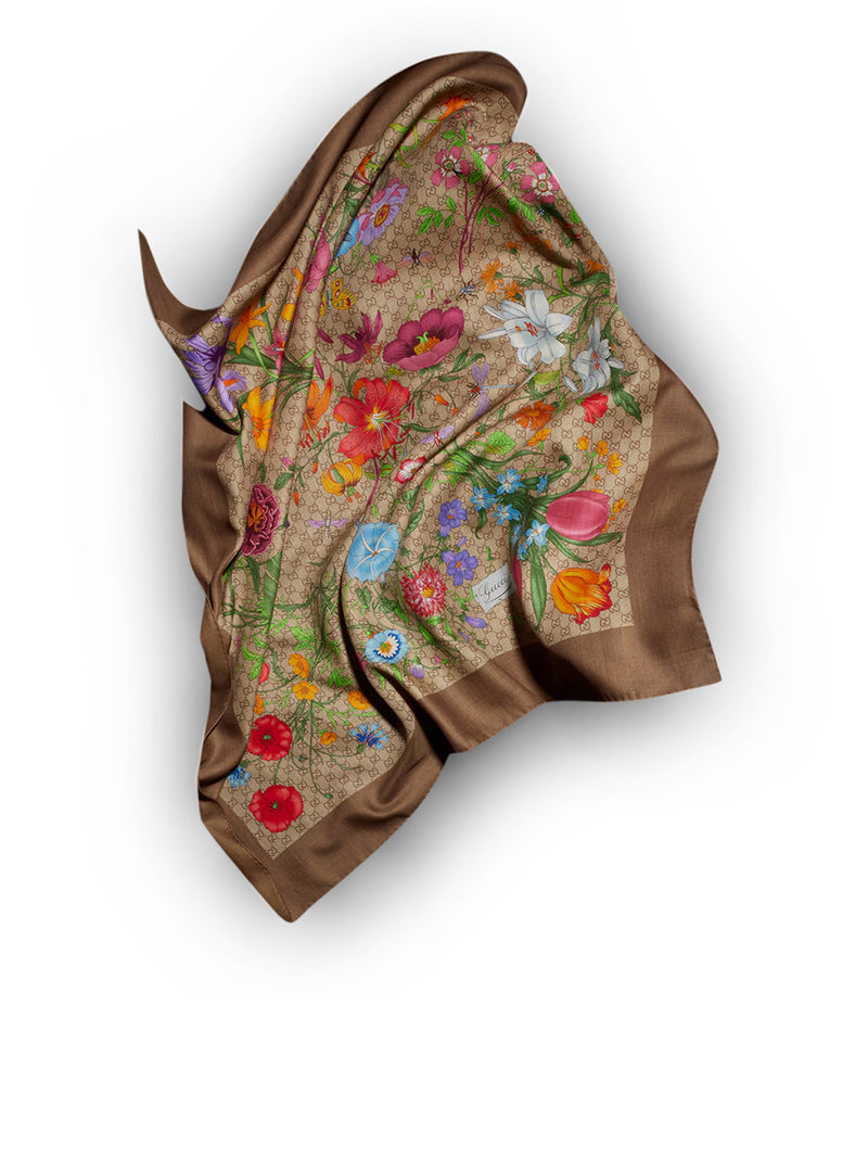 Gucci Women Wool And Silk Shawl With Gg Print GUCCI
