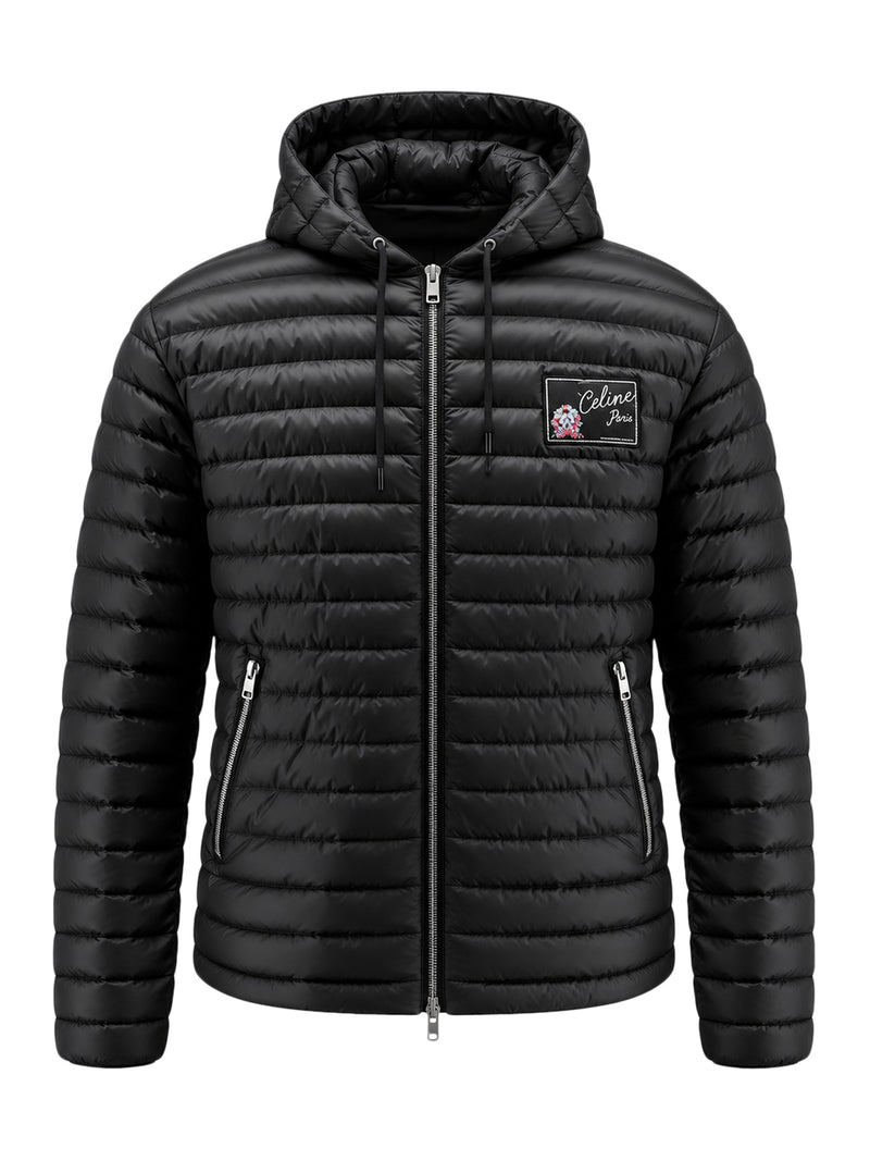 Celine Men Hooded Down Jacket With Logo Patch CELINE