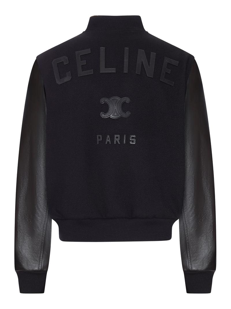 Celine Men Varsity Cloth Bomber Jacket With Leather Sleeves CELINE
