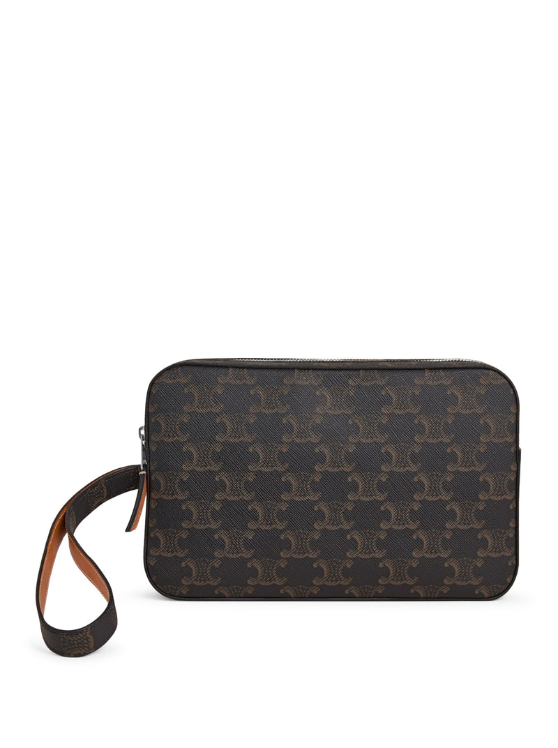 Celine Men Pouch With Shoulder Strap In Triomphe Canvas And Calfskin CELINE