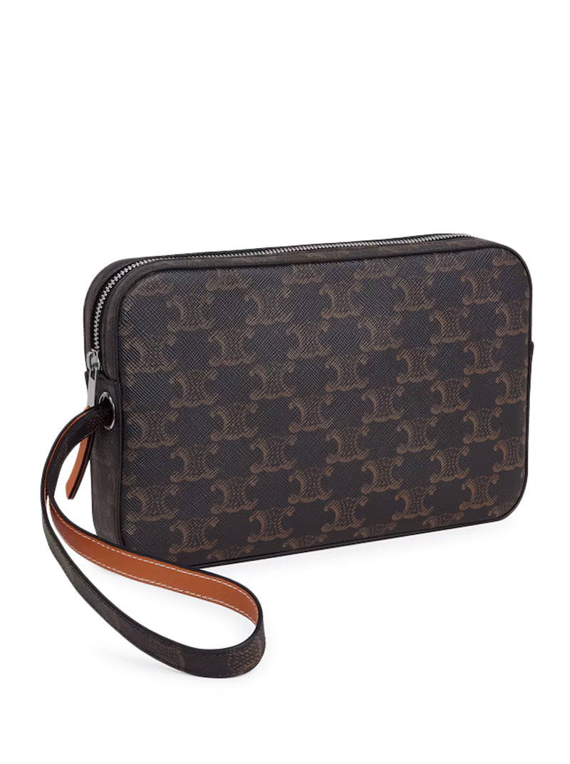 Celine Men Pouch With Shoulder Strap In Triomphe Canvas And Calfskin CELINE