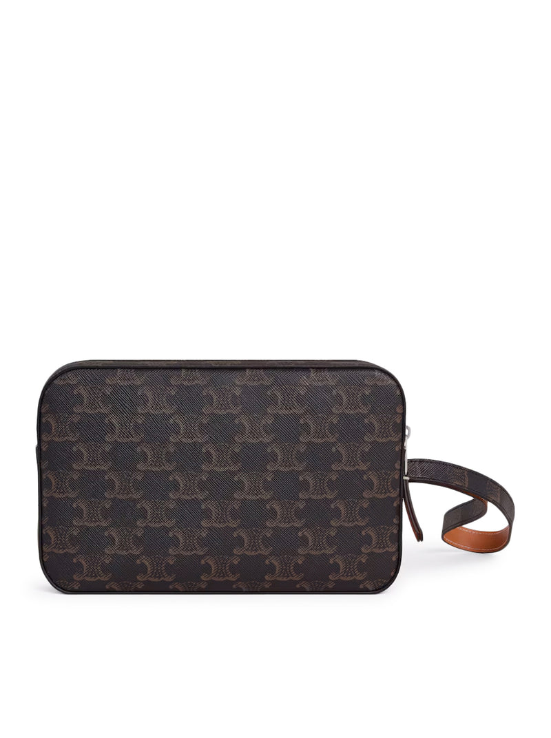 Celine Men Pouch With Shoulder Strap In Triomphe Canvas And Calfskin CELINE