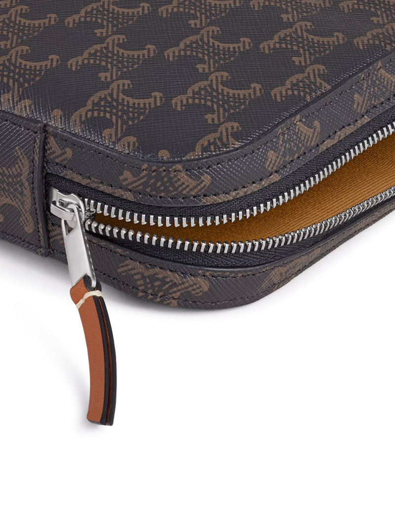 Celine Men Pouch With Shoulder Strap In Triomphe Canvas And Calfskin CELINE