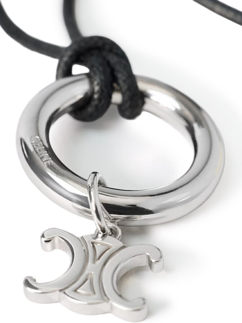 Celine Men Triomphe Charms Necklace In Cotton And Brass With Rhodium-Plated Finish CELINE