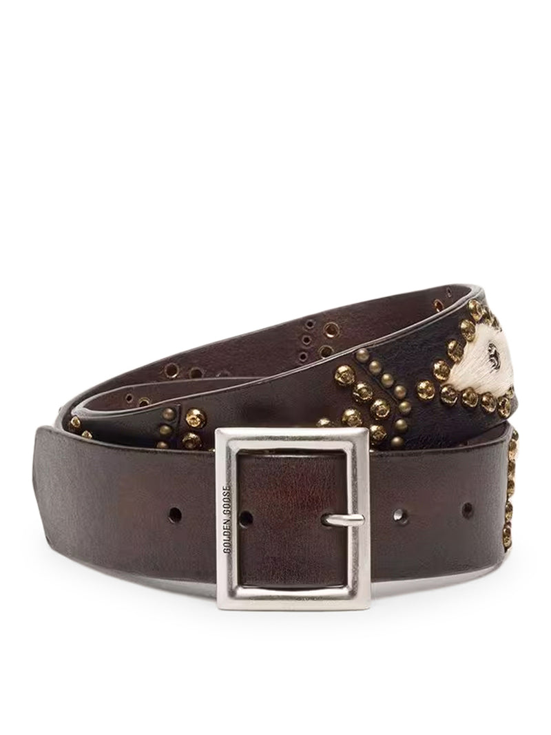 Golden Goose Deluxe Brand Women Sierra Belt In Mahogany Color Leather With Applied Studs GOLDEN GOOSE