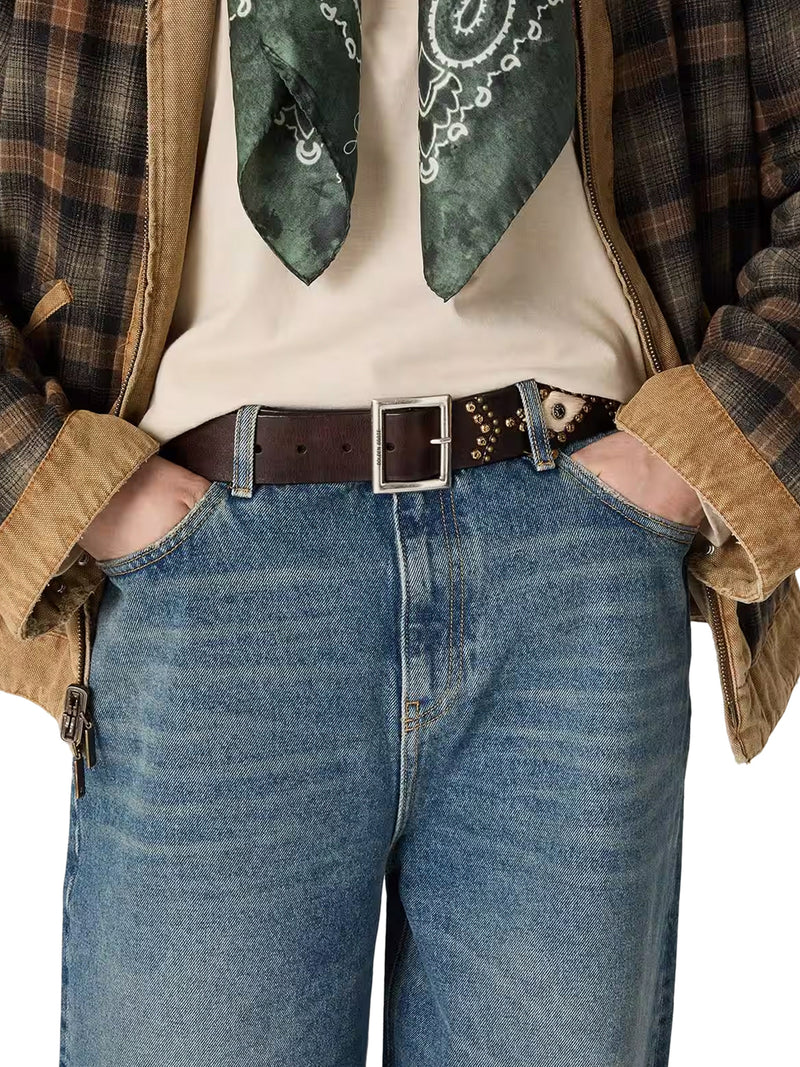 Golden Goose Deluxe Brand Women Sierra Belt In Mahogany Color Leather With Applied Studs GOLDEN GOOSE