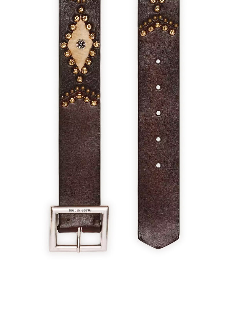 Golden Goose Deluxe Brand Women Sierra Belt In Mahogany Color Leather With Applied Studs GOLDEN GOOSE