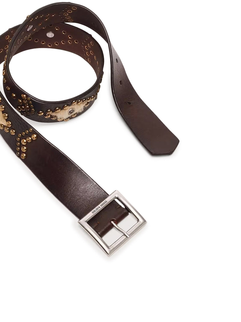 Golden Goose Deluxe Brand Women Sierra Belt In Mahogany Color Leather With Applied Studs GOLDEN GOOSE