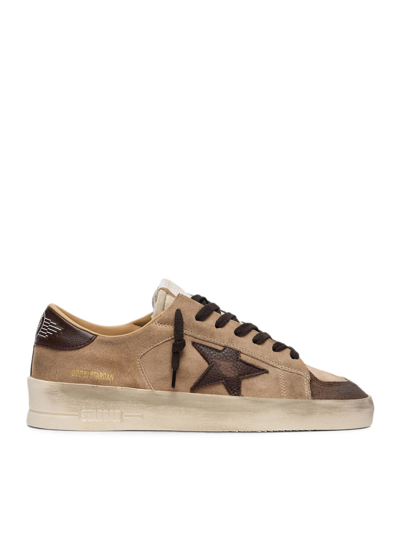 Golden Goose Deluxe Brand Men Stardan Men`S Beige Suede Shoes With Star And Brown Inserts GOLDEN GOOSE