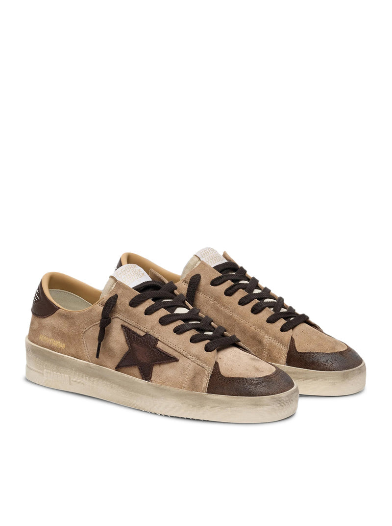 Golden Goose Deluxe Brand Men Stardan Men`S Beige Suede Shoes With Star And Brown Inserts GOLDEN GOOSE