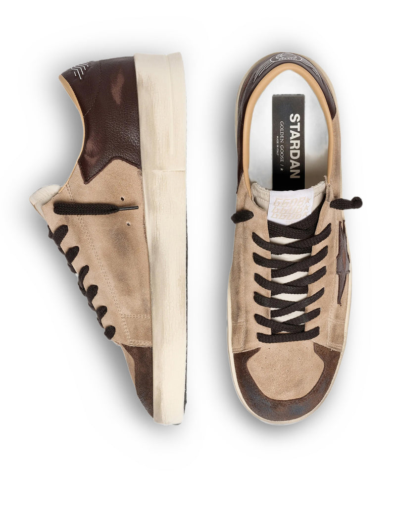 Golden Goose Deluxe Brand Men Stardan Men`S Beige Suede Shoes With Star And Brown Inserts GOLDEN GOOSE