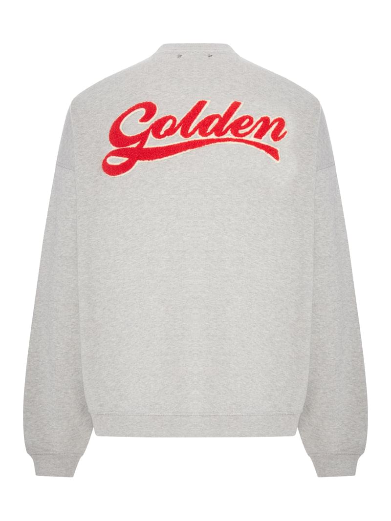 Golden Goose Deluxe Brand Men Grey Mélange Cotton Sweatshirt With Contrasting Logo GOLDEN GOOSE