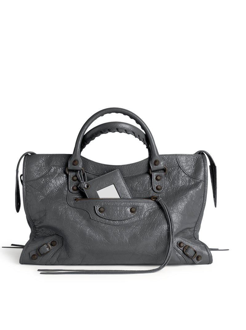 Balenciaga Women Le City Medium Bag In Arena Lambskin In Volcanic Stone With Brass Finishes BALENCIAGA