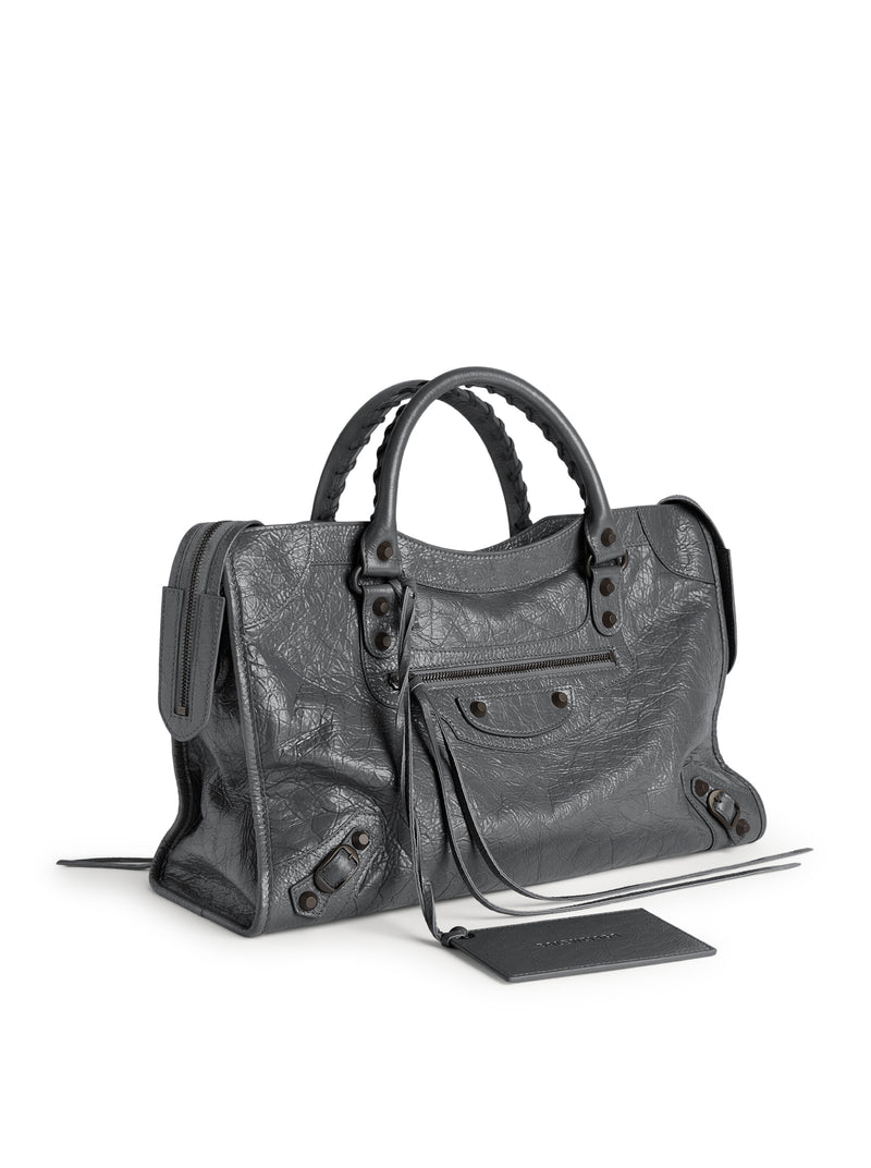 Balenciaga Women Le City Medium Bag In Arena Lambskin In Volcanic Stone With Brass Finishes BALENCIAGA