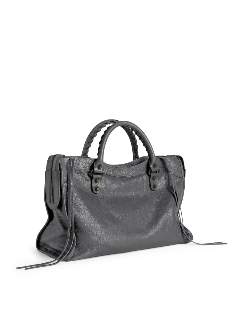 Balenciaga Women Le City Medium Bag In Arena Lambskin In Volcanic Stone With Brass Finishes BALENCIAGA