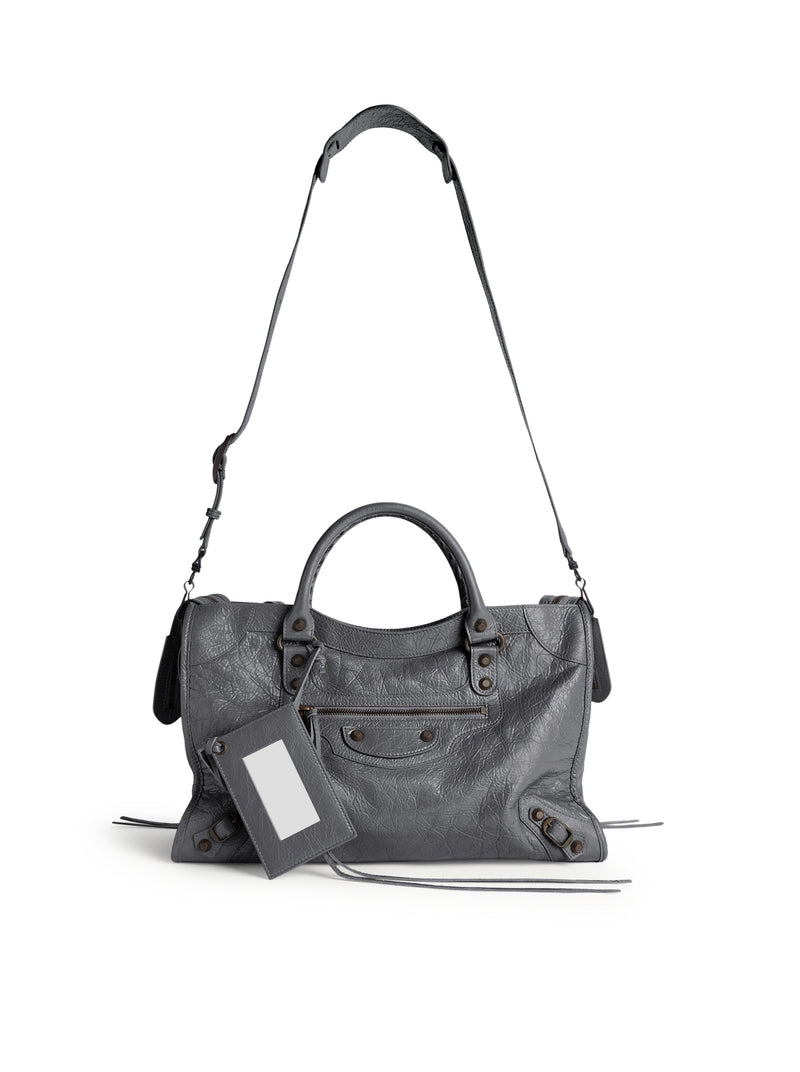Balenciaga Women Le City Medium Bag In Arena Lambskin In Volcanic Stone With Brass Finishes BALENCIAGA