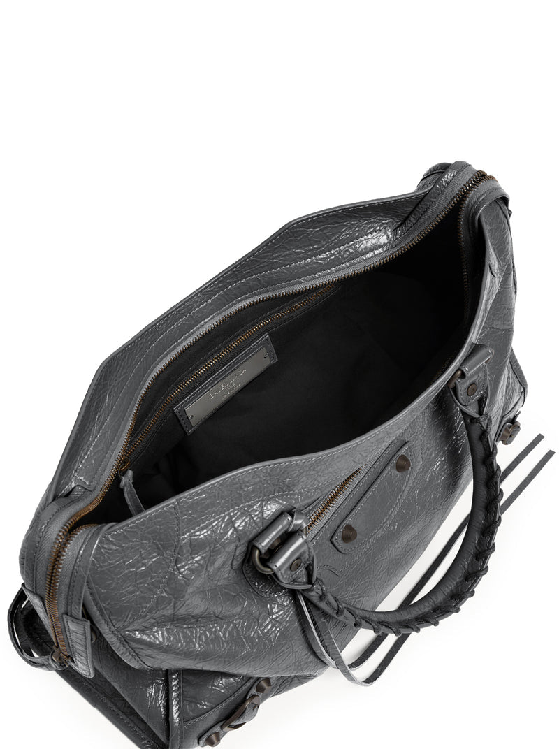 Balenciaga Women Le City Medium Bag In Arena Lambskin In Volcanic Stone With Brass Finishes BALENCIAGA