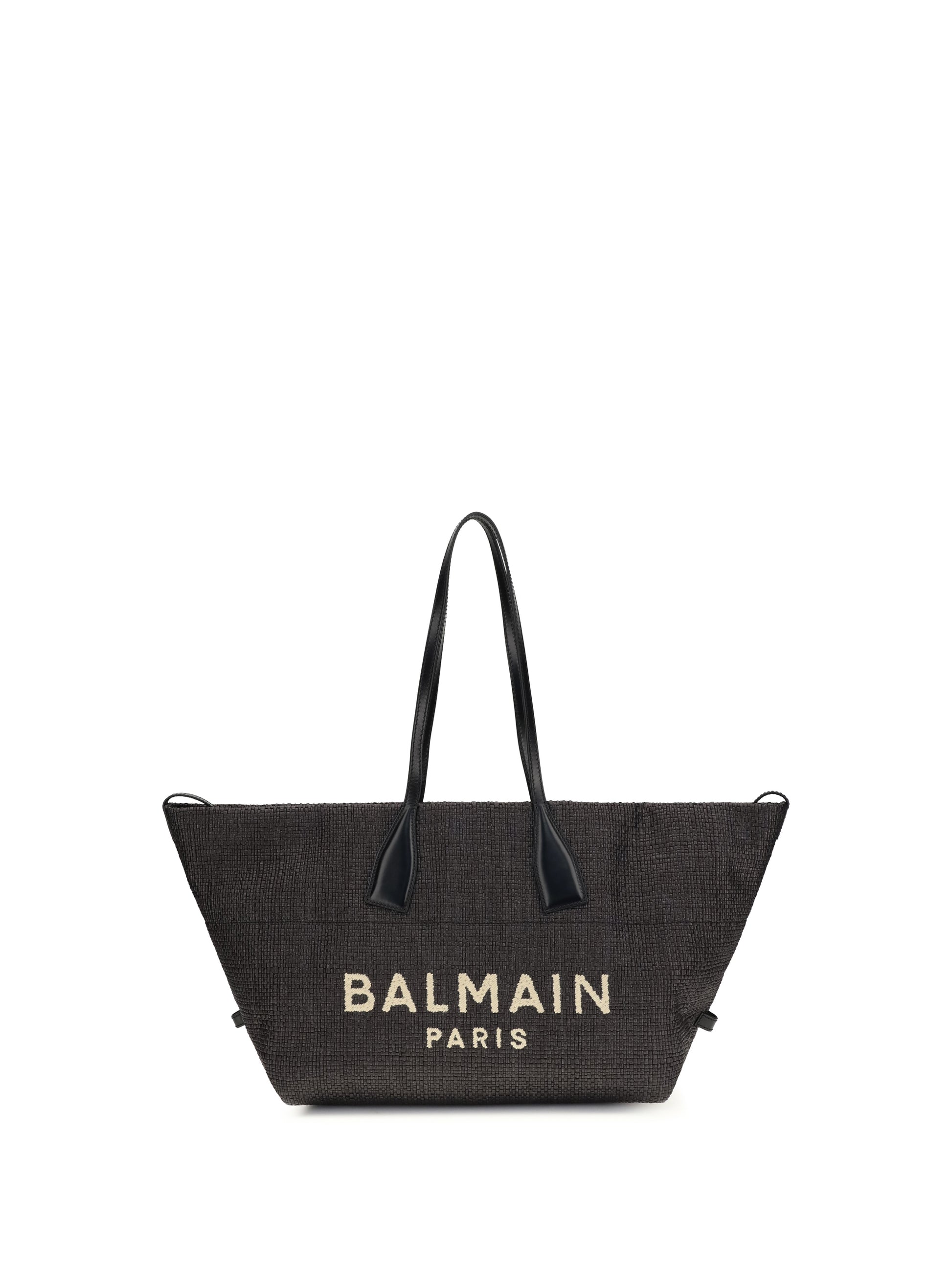 Balmain Women Track Shoulder Bag In Leather And Raffia BALMAIN