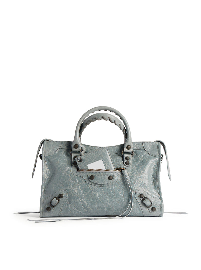 Balenciaga Women Le City Small Bag In Arena Grey-Blue Lambskin With Brass Finishing BALENCIAGA