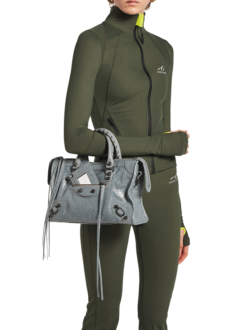 Balenciaga Women Le City Small Bag In Arena Grey-Blue Lambskin With Brass Finishing BALENCIAGA
