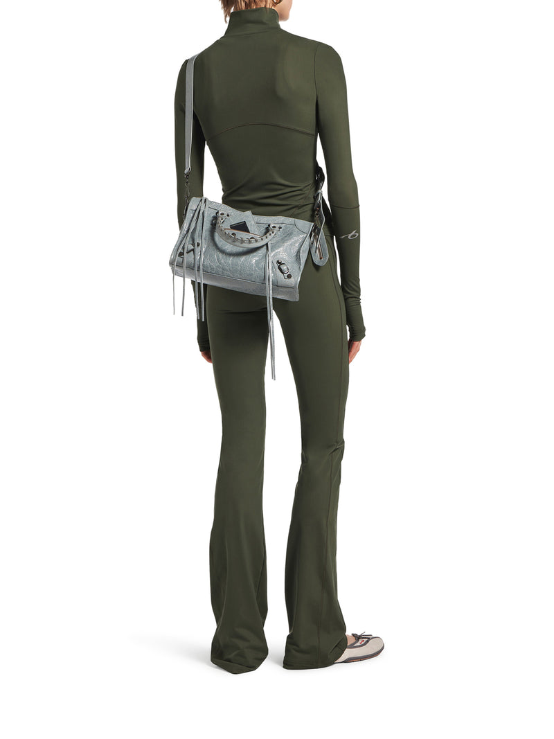 Balenciaga Women Le City Small Bag In Arena Grey-Blue Lambskin With Brass Finishing BALENCIAGA