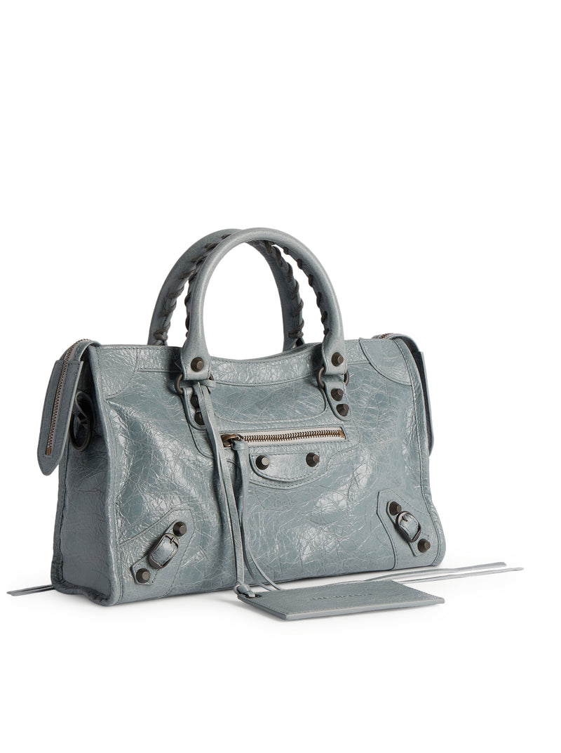 Balenciaga Women Le City Small Bag In Arena Grey-Blue Lambskin With Brass Finishing BALENCIAGA