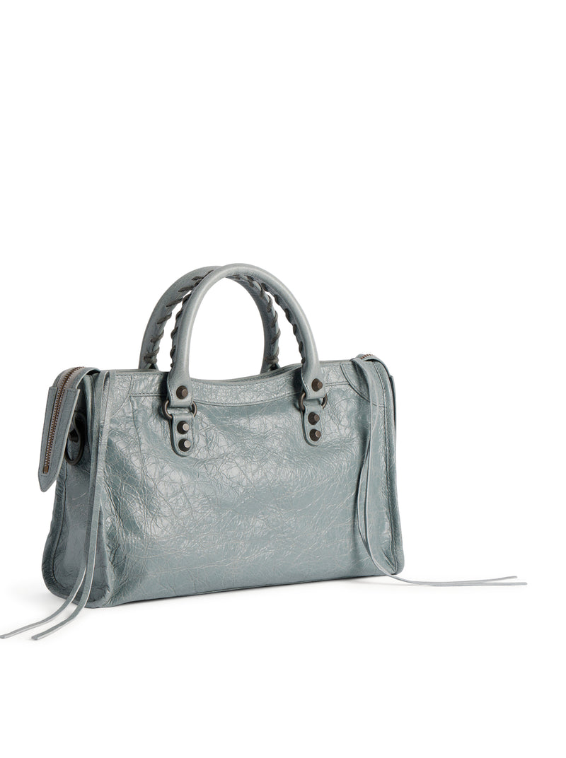 Balenciaga Women Le City Small Bag In Arena Grey-Blue Lambskin With Brass Finishing BALENCIAGA