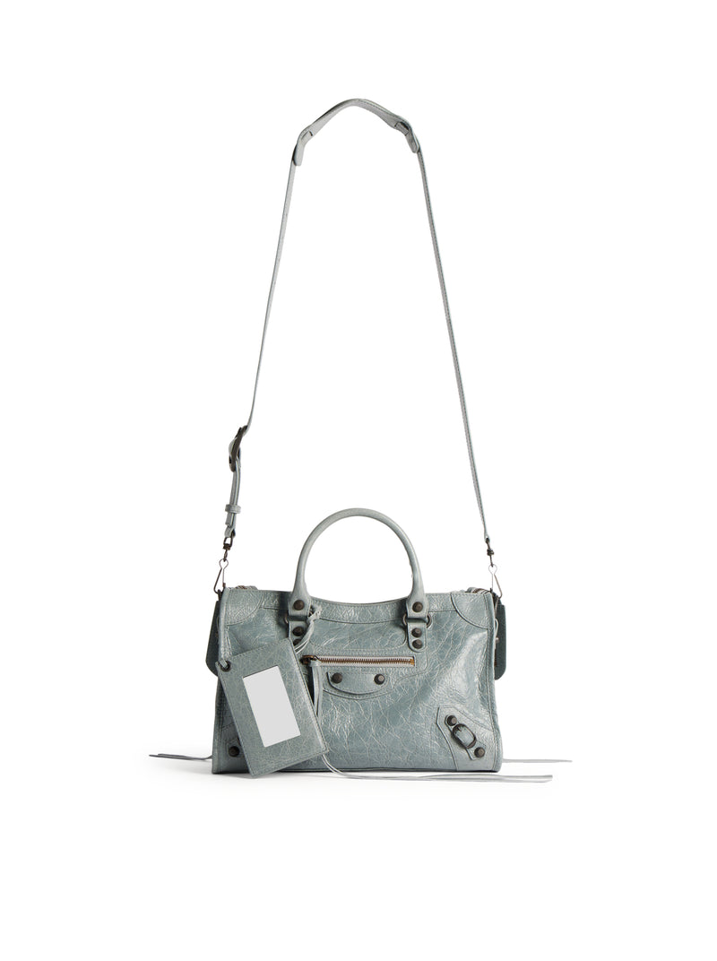 Balenciaga Women Le City Small Bag In Arena Grey-Blue Lambskin With Brass Finishing BALENCIAGA