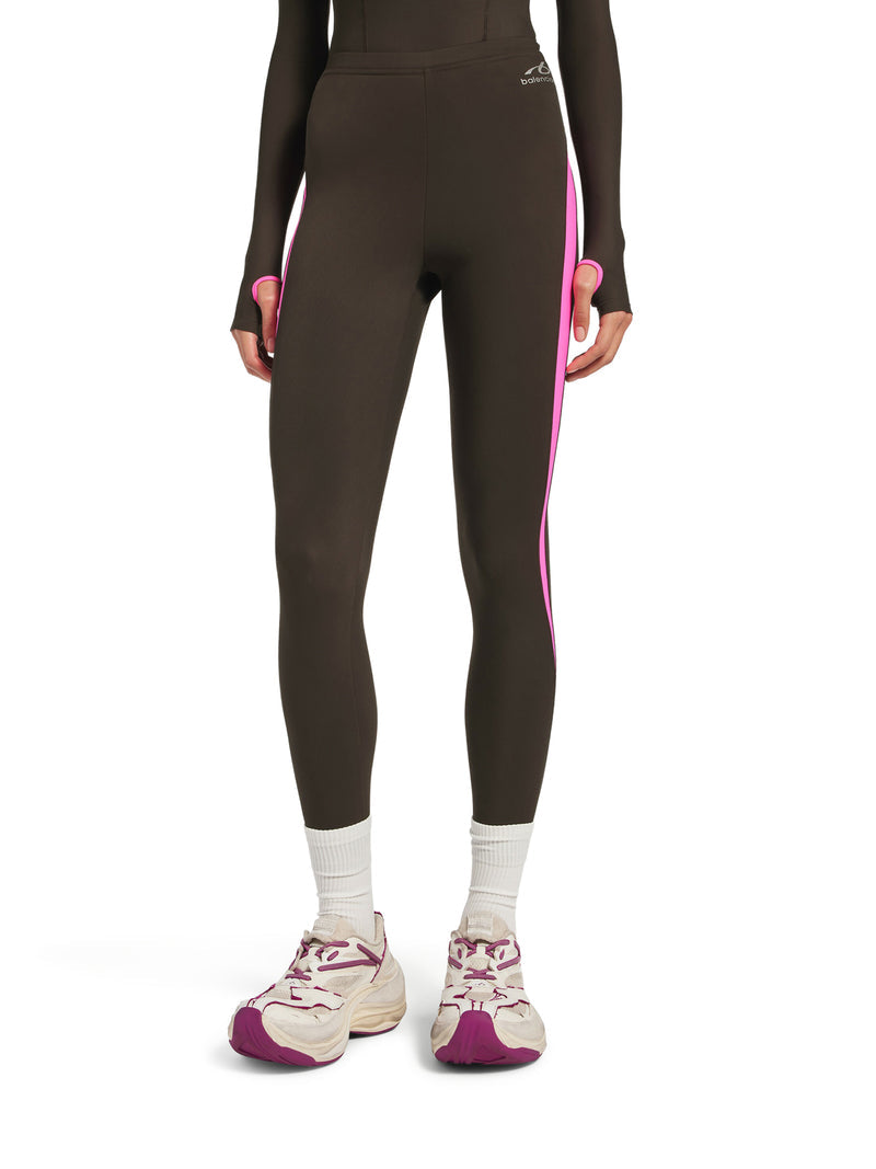Balenciaga Women Techwear Leggings In Technical Fabric Khaki Brown And Fluorescent Pink BALENCIAGA