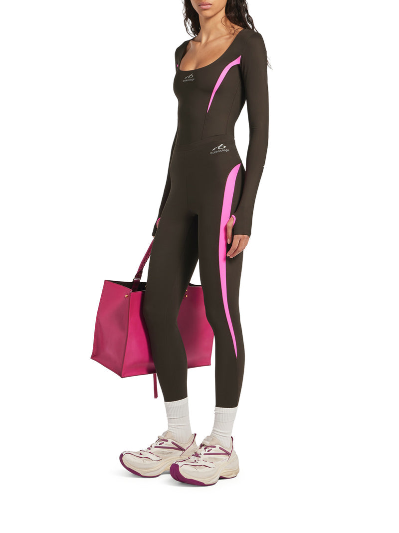 Balenciaga Women Techwear Long-Sleeved Top In Technical Fabric In Khaki Brown And Fluorescent Pink BALENCIAGA