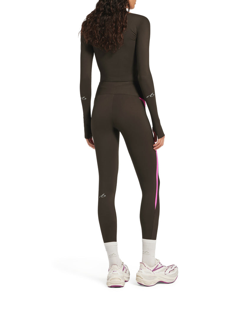 Balenciaga Women Techwear Long-Sleeved Top In Technical Fabric In Khaki Brown And Fluorescent Pink BALENCIAGA