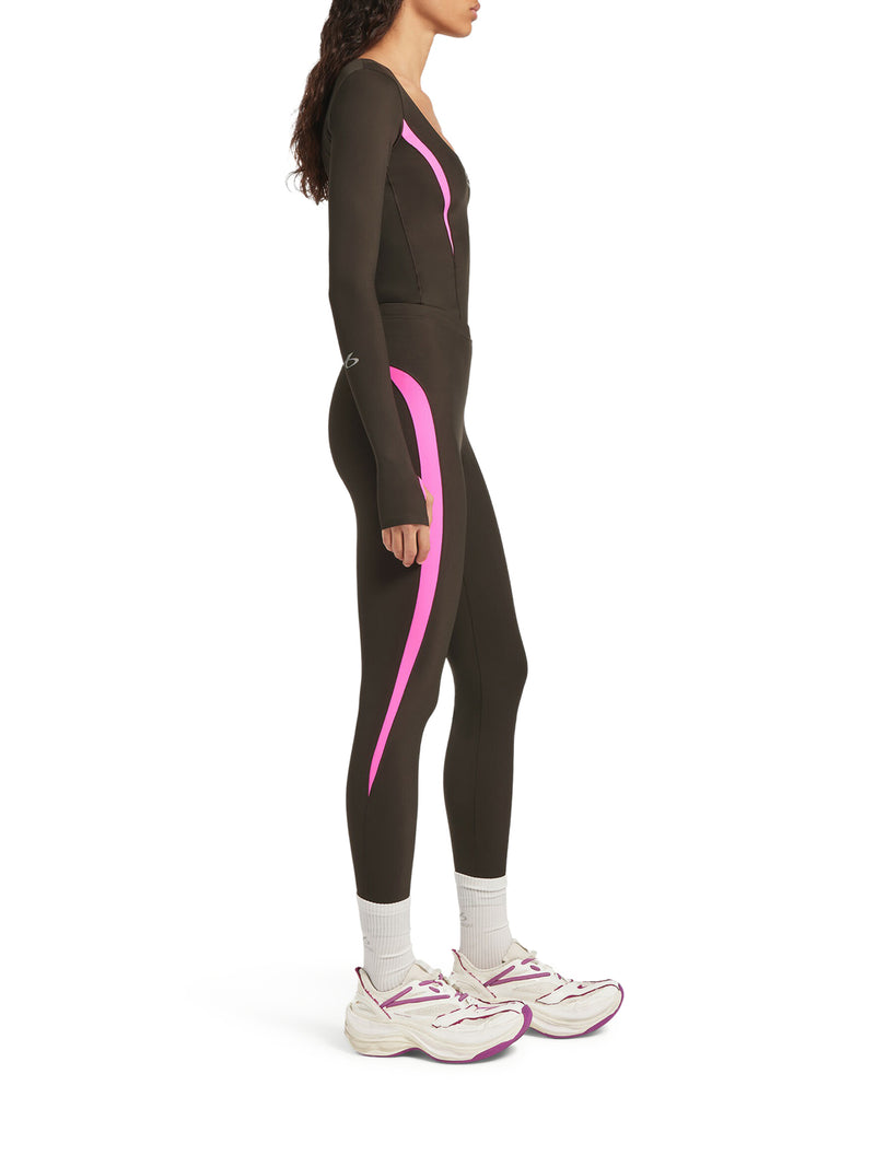 Balenciaga Women Techwear Long-Sleeved Top In Technical Fabric In Khaki Brown And Fluorescent Pink BALENCIAGA