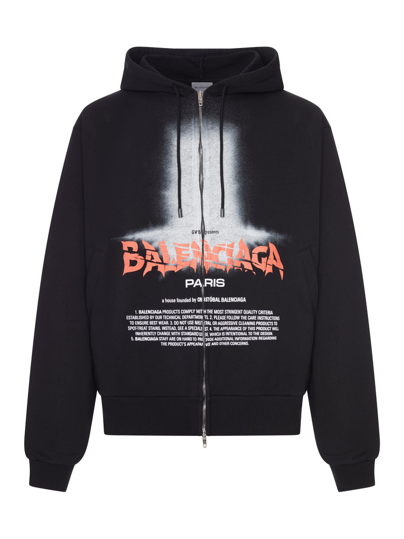 Balenciaga Men The Door Oversized Zip Sweatshirt In Black Dry Fleece BALENCIAGA