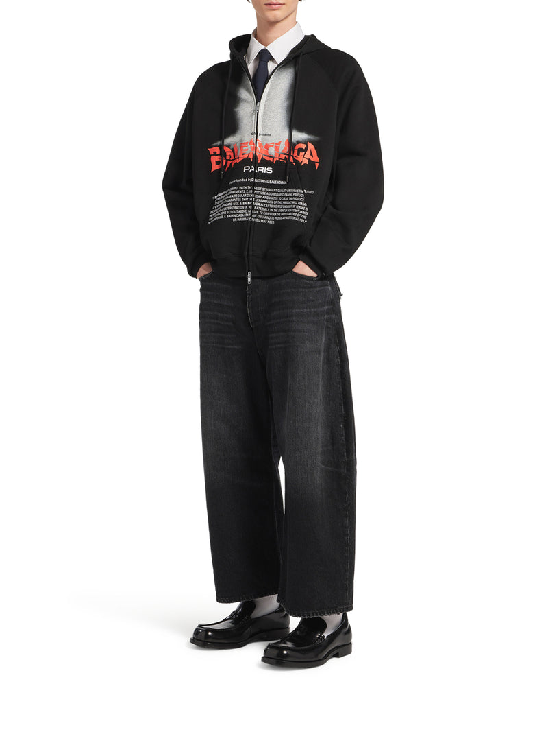 Balenciaga Men The Door Oversized Zip Sweatshirt In Black Dry Fleece BALENCIAGA