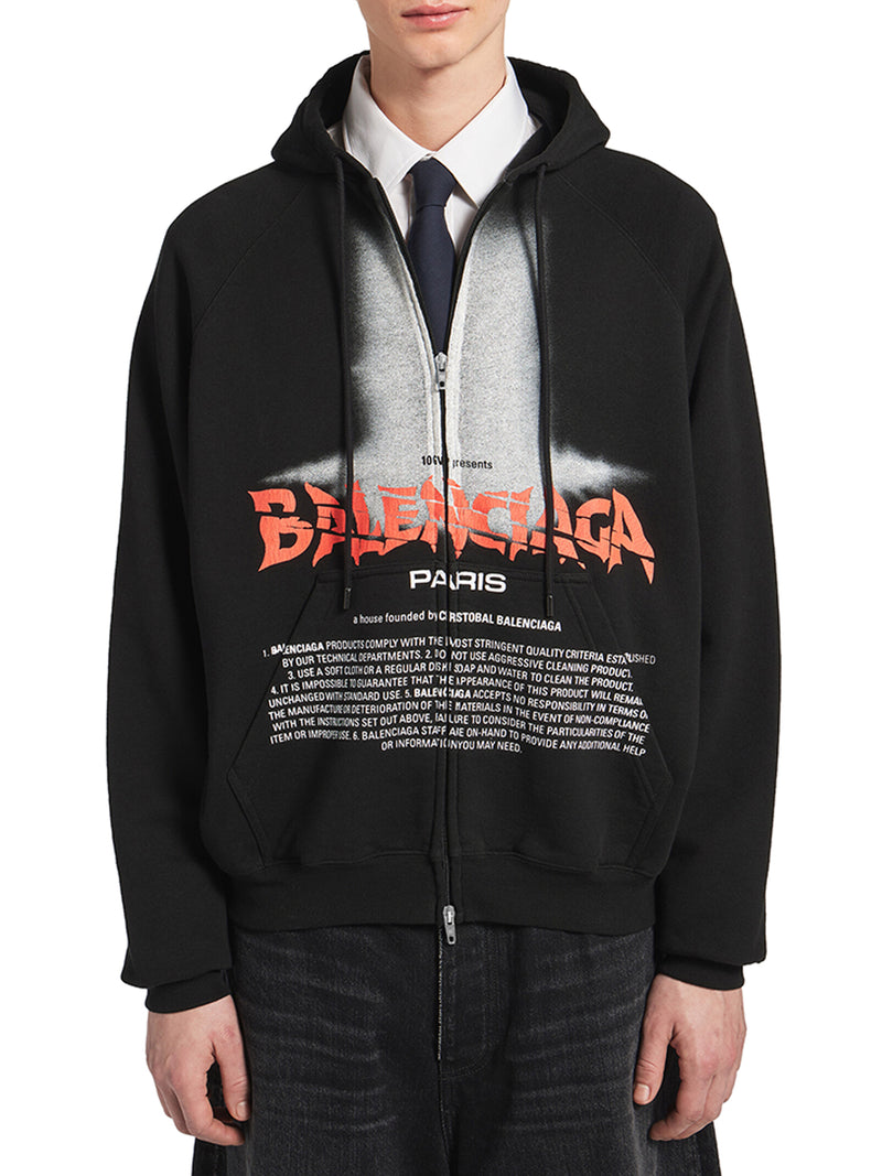 Balenciaga Men The Door Oversized Zip Sweatshirt In Black Dry Fleece BALENCIAGA