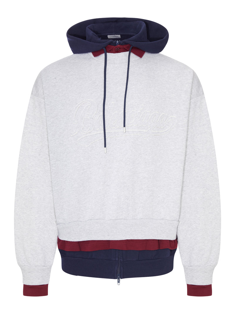 Balenciaga Men Layered Dry Molleton Hoodie With Frayed Lettering BALENCIAGA