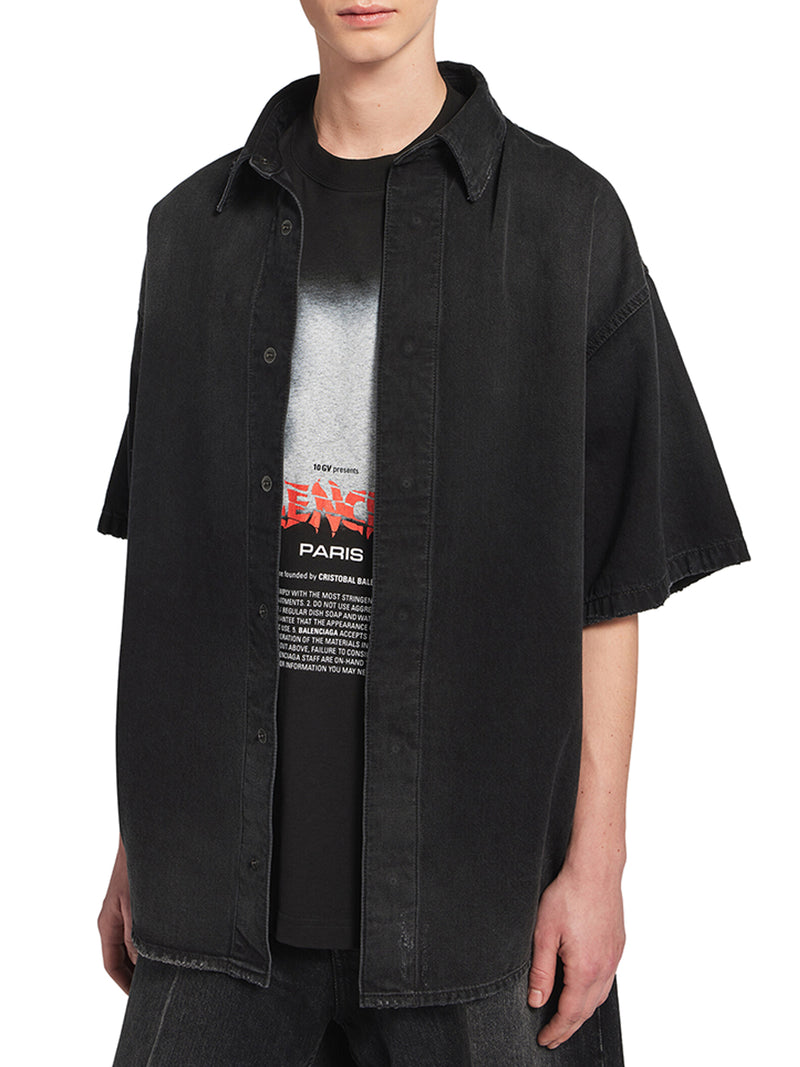 Balenciaga Men "The Door" Short-Sleeve Hybrid Shirt In Black Denim BALENCIAGA