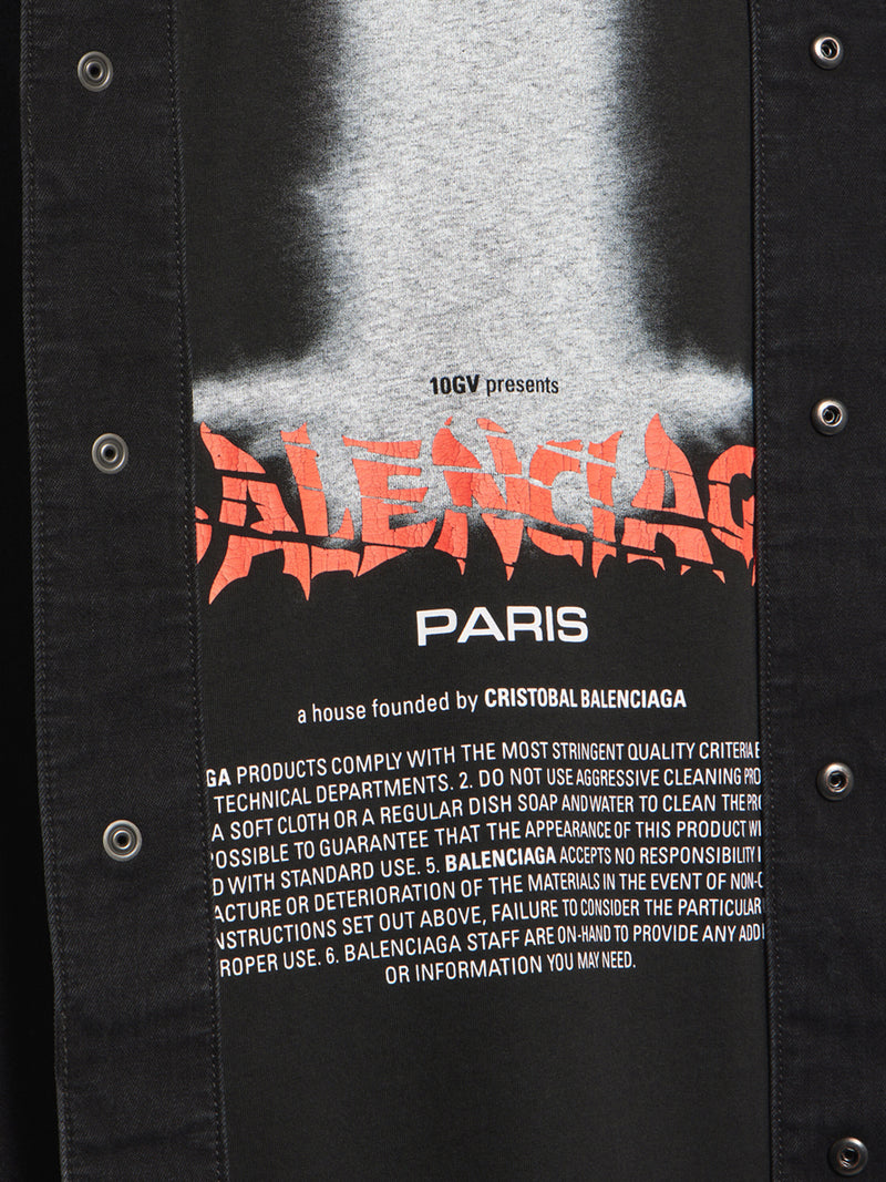 Balenciaga Men "The Door" Short-Sleeve Hybrid Shirt In Black Denim BALENCIAGA
